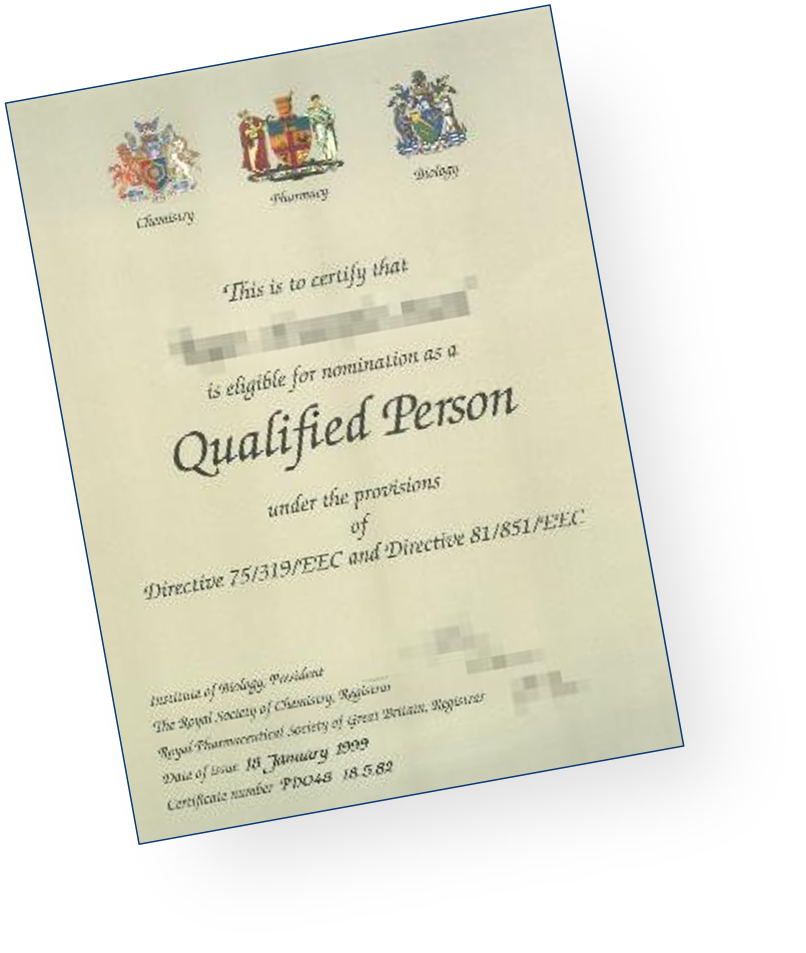 Qualified Person资格证书